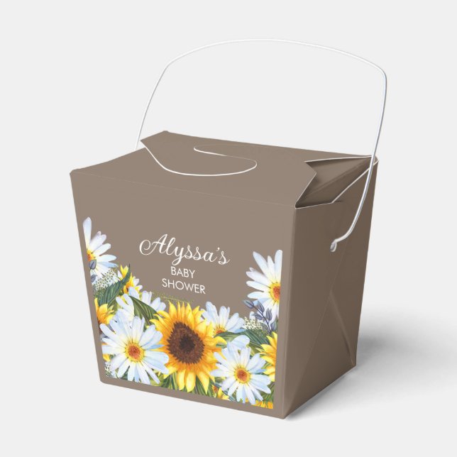 Rustic Sunflowers Daisies Yellow Brown Baby Shower Favour Box (Front Side)