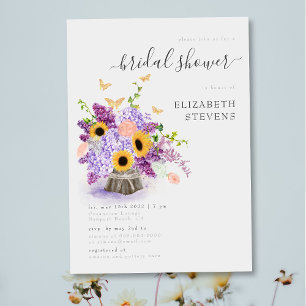 Rustic Sunflowers Elegant Butterfly Bridal Shower Invitation