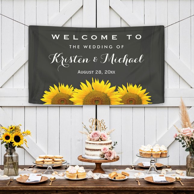 Rustic Sunflowers Elegant Chalkboard Wedding Party Banner (Creator Uploaded)