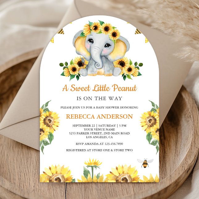 Rustic Sunflowers Elephant Arch Baby Shower Invitation (Creator Uploaded)