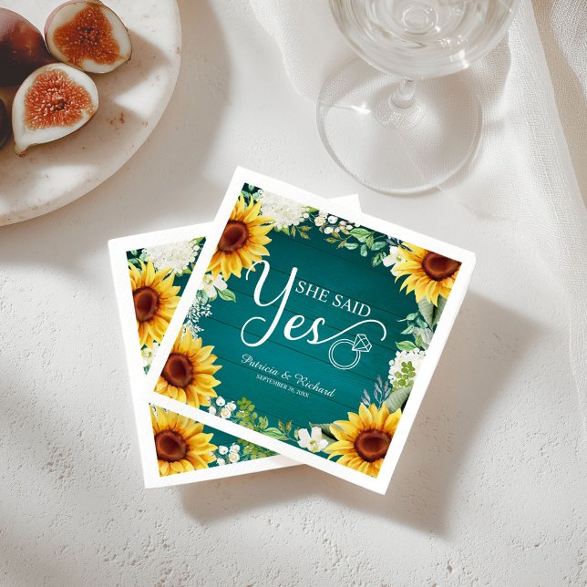 Rustic Sunflowers Engagement Party Cocktail Napkin (Creator Uploaded)