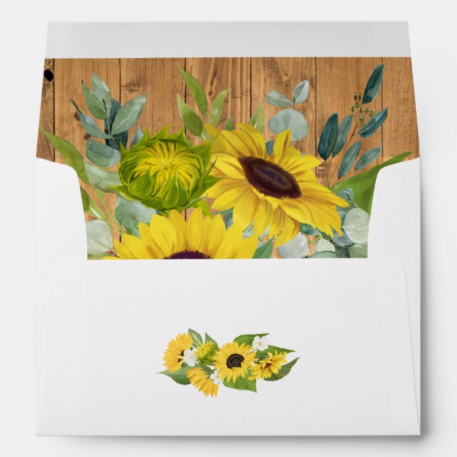 Rustic Sunflowers & Eucalyptus Greenery Wedding Envelope (Back (Bottom))