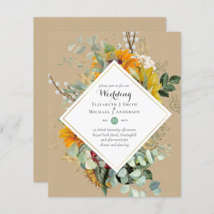 Rustic Sunflowers Eucalyptus Greenery Wedding Inv.