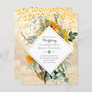 Rustic Sunflowers Eucalyptus Greenery Wedding Inv.