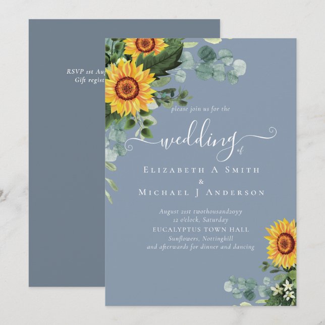 Rustic Sunflowers Eucalyptus Leaves Wedding (Front/Back)