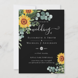 Rustic Sunflowers Eucalyptus Leaves Wedding Invitation
