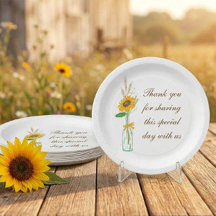 Rustic Sunflowers, Fall Country Floral Wedding Paper Plate