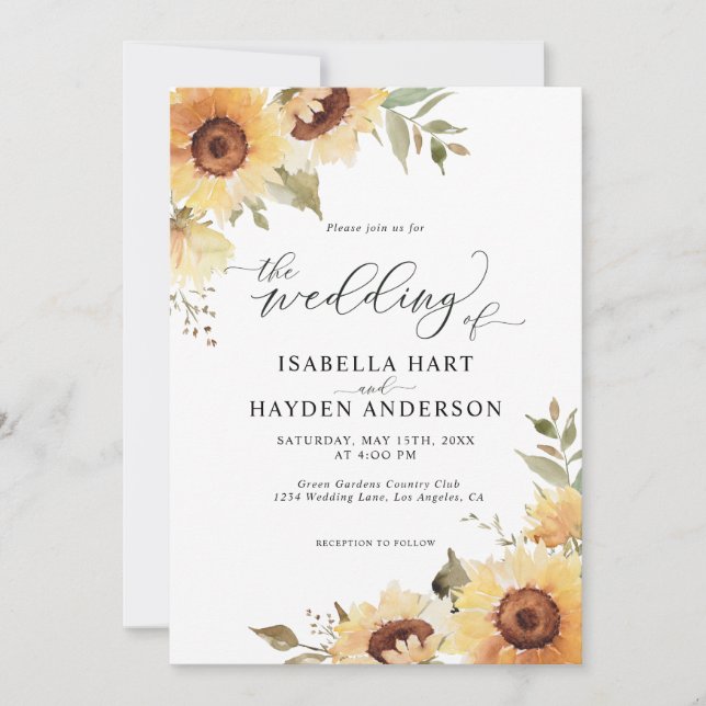Rustic Sunflowers Floral Greenery Boho Wedding Invitation (Front)