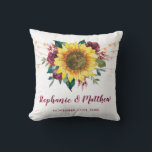 Rustic Sunflowers Floral Lights Wedding Cushion<br><div class="desc">This pillow features watercolor sunflowers, burgundy roses and string lights. Personalise it with names and date. This pillow is part of a collection which includes matching wedding stationery and gifts. Please visit our store or our collection pages to see the full range of products that you can personalise for your...</div>