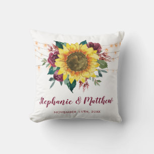 Rustic Sunflowers Floral Lights Wedding Cushion