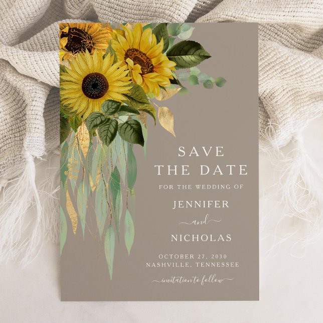 Rustic Sunflowers Floral  Save The Date (Elegant Sunflower Botanical Wedding Save The Date)