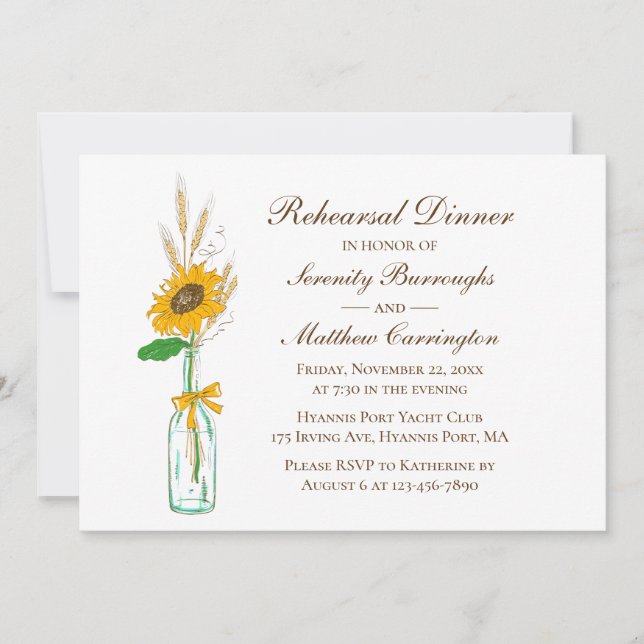 Rustic Sunflowers  Floral Wedding Rehearsal Dinner Invitation (Front)