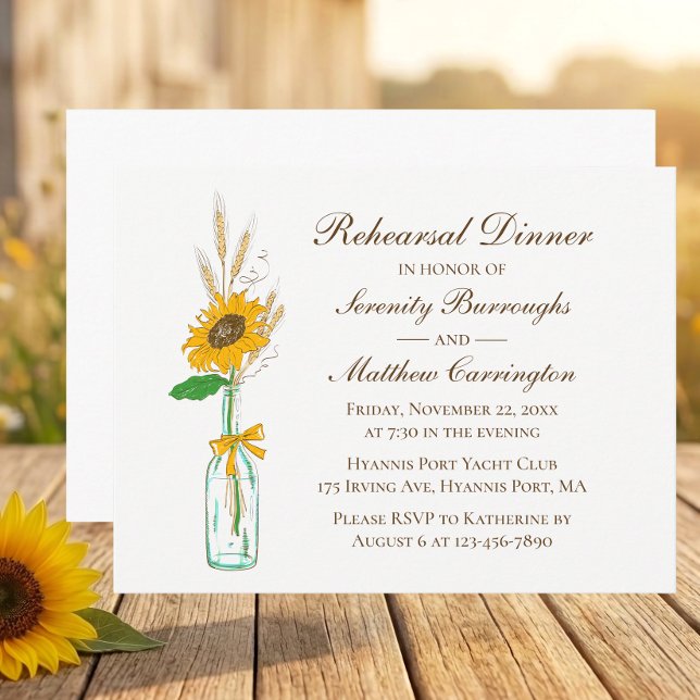 Rustic Sunflowers  Floral Wedding Rehearsal Dinner Invitation (Creator Uploaded)