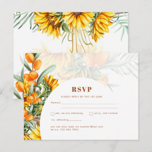 Rustic Sunflowers Floral Wedding RSVP Postcard