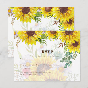 Rustic Sunflowers Floral Wedding RSVP Postcard