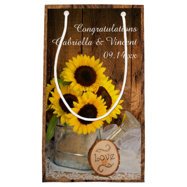 Rustic Sunflowers Garden Wedding Congratulations Small Gift Bag (Front)