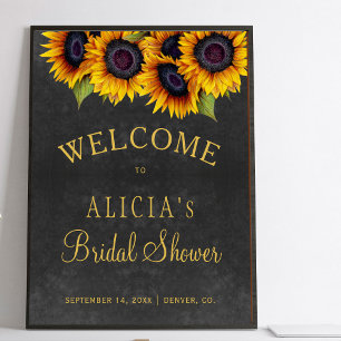 Rustic sunflowers gold bridal shower welcome sign