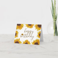 Rustic Sunflowers Gold Dots Happy Birthday Note