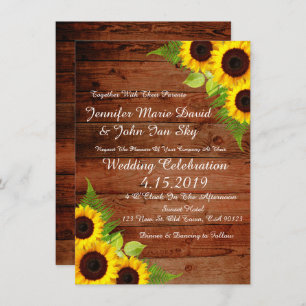 Rustic Sunflowers Green Fern  Wedding Invitation