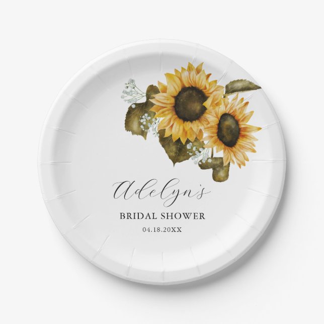 Rustic Sunflowers Greenery Bridal Shower Paper Plate (Front)