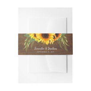 Rustic Sunflowers Handwriting Calligraphy Wedding Invitation Belly Band
