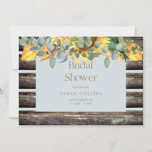 Rustic Sunflowers Icy Blue Wood Bridal Shower  Invitation