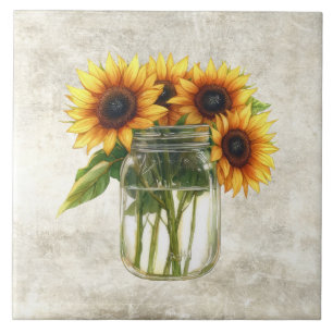 Rustic Sunflowers in Vintage Jar  Tile
