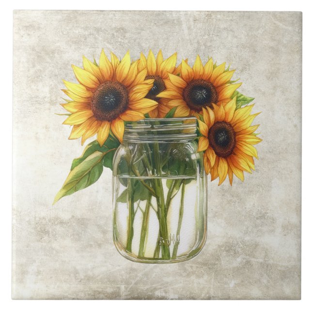 Rustic Sunflowers in Vintage Jar  Tile (Front)