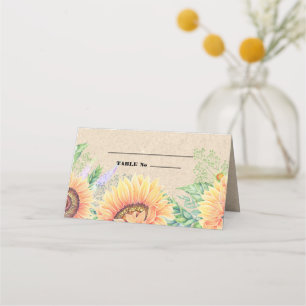 Rustic Sunflowers Kraft Paper Wedding  Place Card