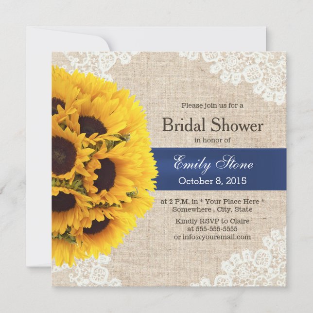 Rustic Sunflowers Lace & Burlap Bridal Shower Invitation (Front)