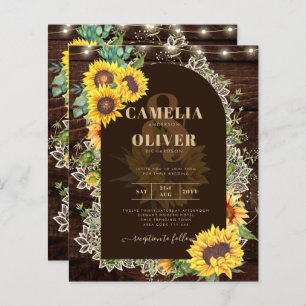 Rustic Sunflowers Lace Lights Arch Summer Wedding