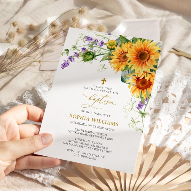 Rustic Sunflowers & Lavander Baptism Invitation (Creator Uploaded)