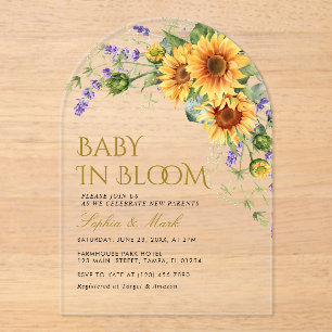 Rustic Sunflowers & Lavender Baby In Bloom Acrylic Invitations