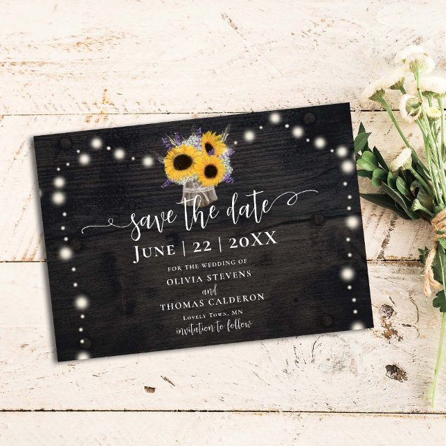 Rustic Sunflowers Lavender Barn Wood Wedding Save The Date (Creator Uploaded)