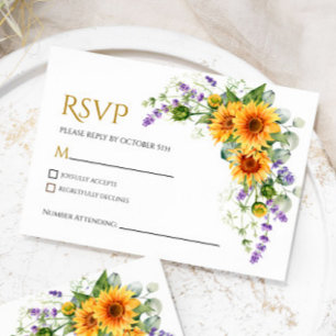 Rustic Sunflowers & Lavender RSVP Wedding Card