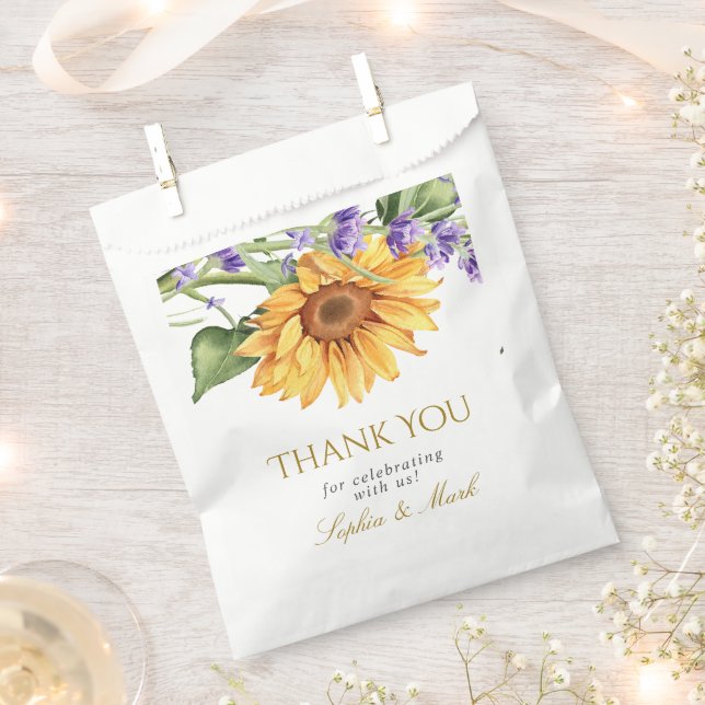 Rustic Sunflowers & Lavender Wedding Favour Bags (Clipped)