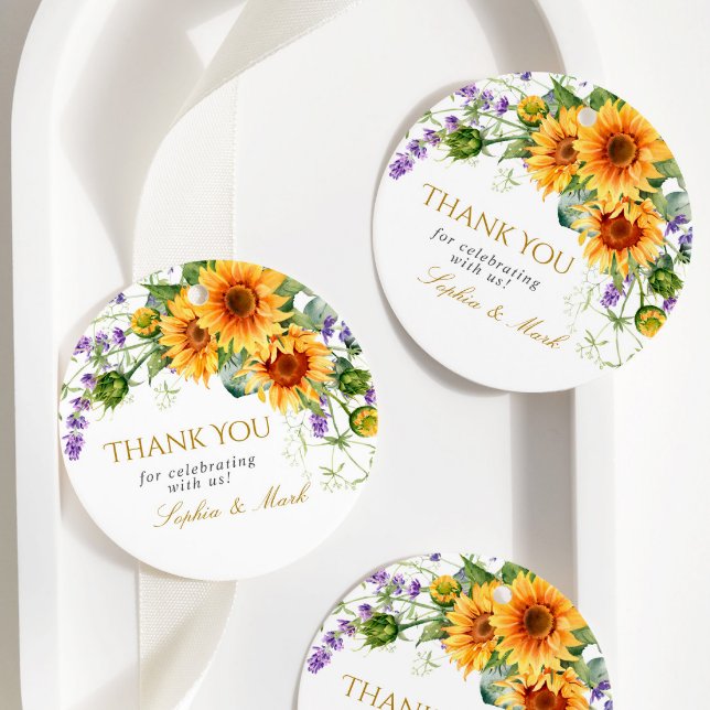 Rustic Sunflowers & Lavender Wedding Favour Tags (Creator Uploaded)