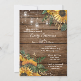 Rustic Sunflowers lights bridal shower invitation