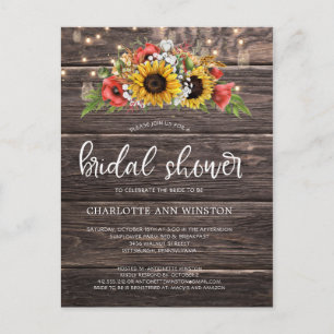 Rustic Sunflowers Lights Bridal Shower Invitation Postcard
