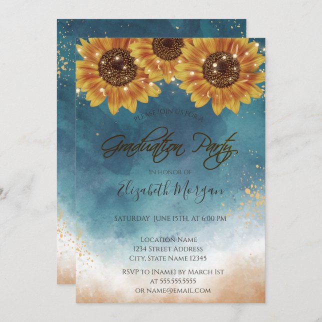 Rustic Sunflowers,Lights Graduation Invitation (Front/Back)