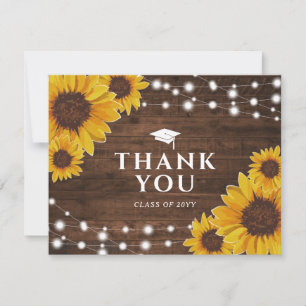 Rustic Sunflowers Lights Graduation Thank You Announcement