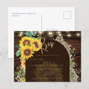 Rustic Sunflowers Lights Lace Arch Wedding Postcard