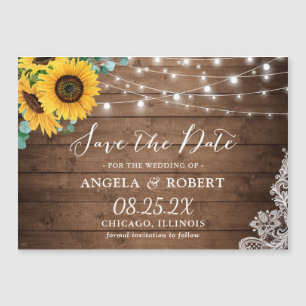 Rustic Sunflowers Lights Save the Date Magnet
