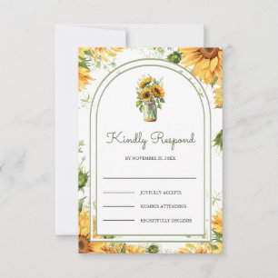 Rustic Sunflowers Mason Jar Arch Wedding RSVP Card