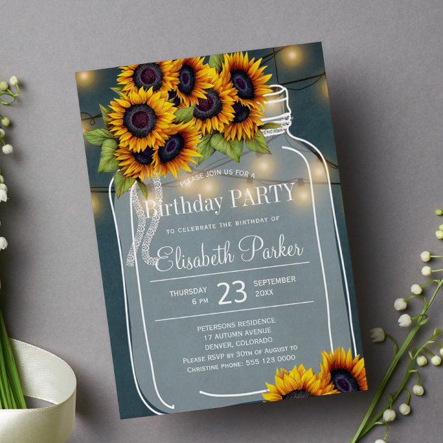 Rustic sunflowers mason jar birthday party invitation (Creator Uploaded)