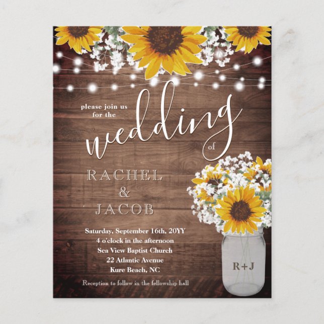Rustic Sunflowers Mason Jar Lights Budget Wedding (Front)
