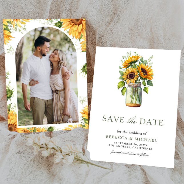 Rustic Sunflowers Mason Jar Photo Wedding Save The Date (Creator Uploaded)