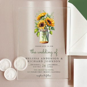 Rustic Sunflowers Mason Jar Wedding Acrylic Invitations