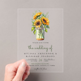 Rustic Sunflowers Mason Jar Wedding Acrylic Invitations