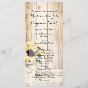 Rustic Sunflowers Mason Jar Wedding Programs Programme